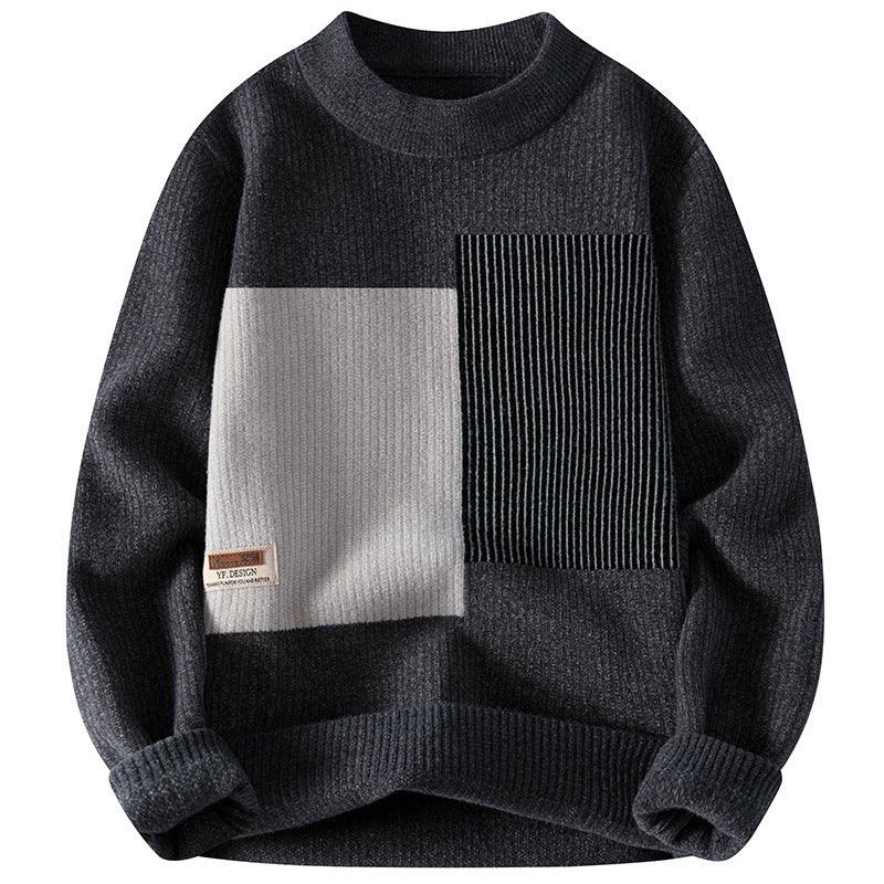 Contrast Color Sweater Men's Autumn And Winter Thickened - go do best