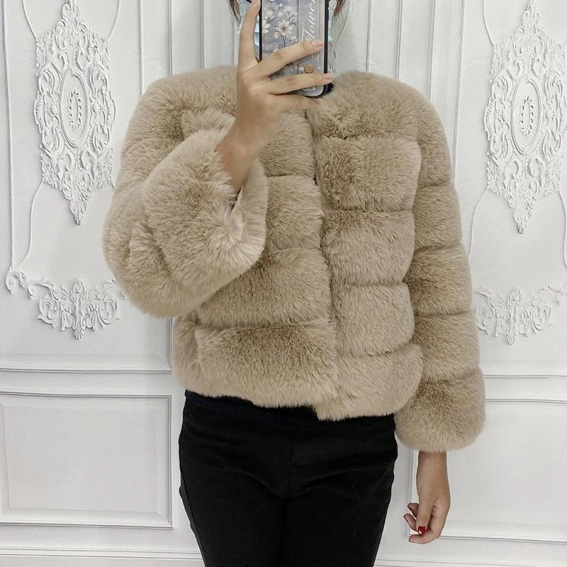 2024 Women Faux Fur Coat Autumn Winter High Quality Fluffy Short Coat - go do best