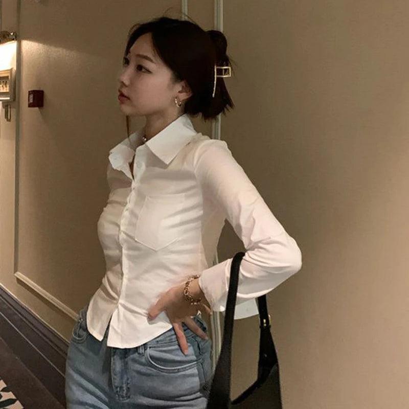 Women Shirts Fashion Streetwear Female Slim Blouse Spring Y2K Casual Office Ladies Sexy Cropped Tops New - go do best