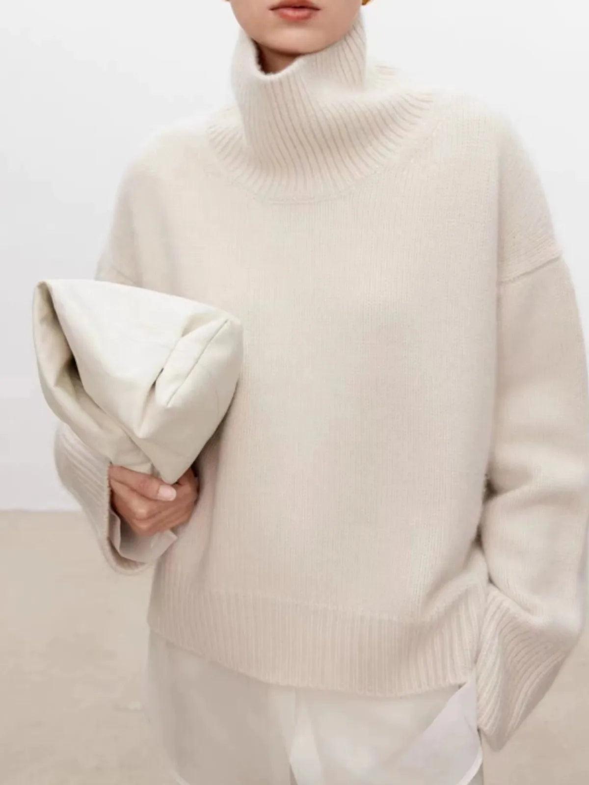 High-end soft waxy turtleneck 100%cashmere sweater women's loose thickened sweater base wool sweater