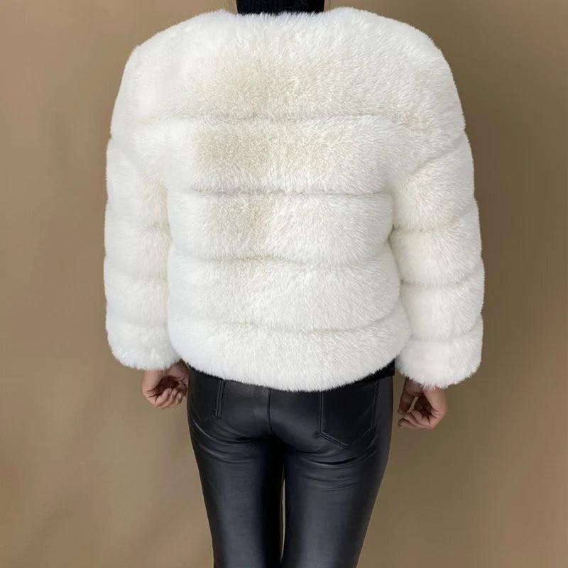 2024 Women Faux Fur Coat Autumn Winter High Quality Fluffy Short Coat - go do best