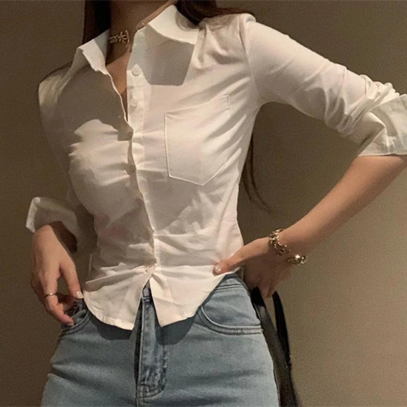 Women Shirts Fashion Streetwear Female Slim Blouse Spring Y2K Casual Office Ladies Sexy Cropped Tops New - go do best