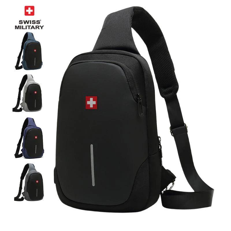 SWISS New Men's Casual Chest Bag Sports Waterproof Shoulder Bag Anti-theft Crossbody Bag Fashion Solid Color Usb Bag Sling Pack - go do best