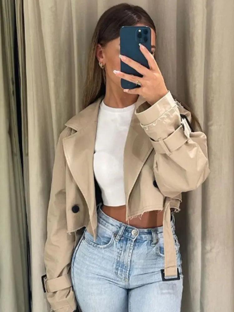 Spring Jacket Women Vintage Streetwear Double Breasted Long Sleeve Top Female Coat Outfits - go do best