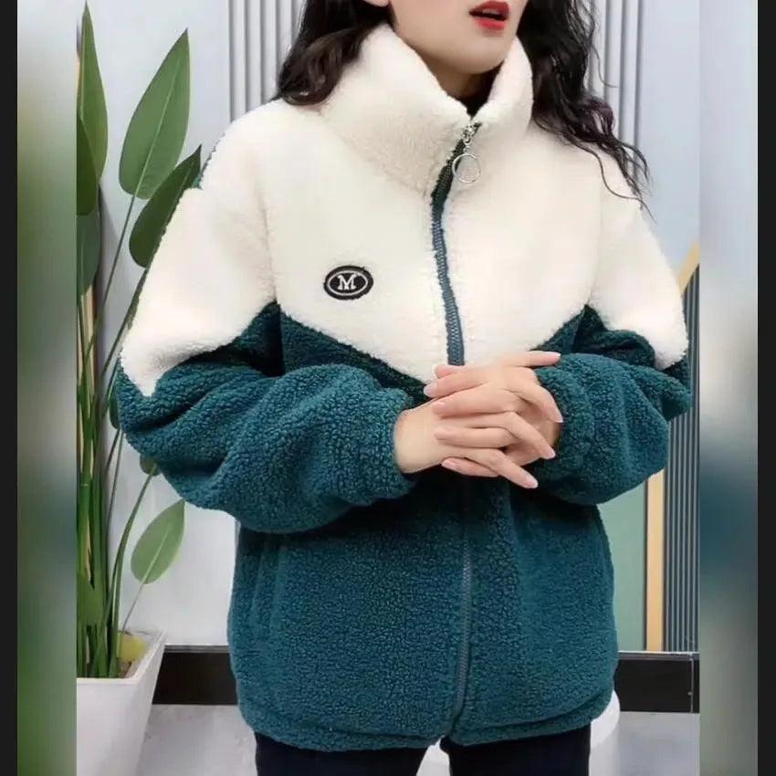 Women Jacket Colored Thickened Lamb Fleece Long Sleeve Mid Length Overcoat Warm Topcoat Quilted Top Autumn Winter Overgarmen - go do best