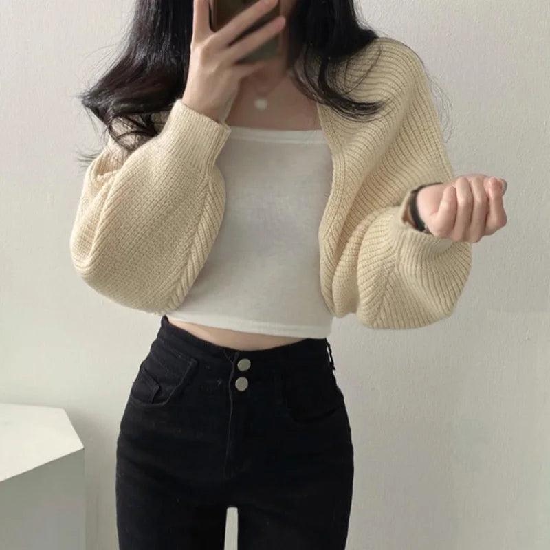 Women's Cardigans Knitted Long Sleeve Ultra Short Shawl Spring Autumn Sweater - go do best