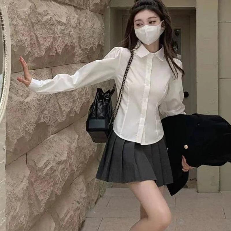 Women's White Shirt Korean Preppy Style - go do best