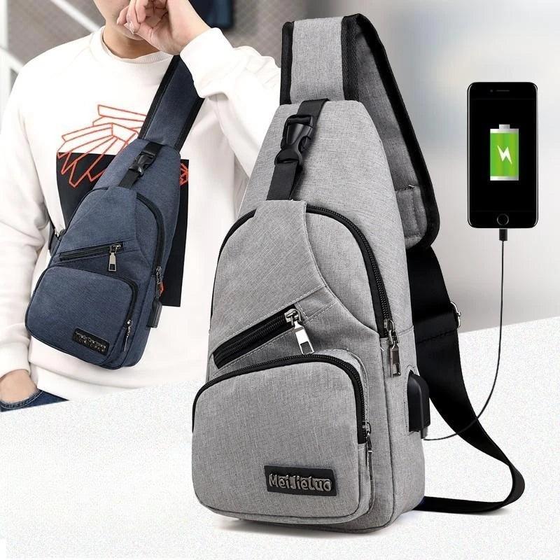 Fashion Boys Shoulder Bag USB Rechargeable Crossbody Bag Men's Anti-theft Multifunctional Chest Bag‘s Travel Backpack Handbag - go do best