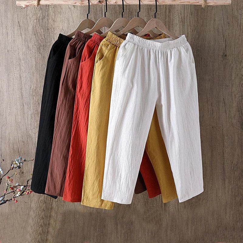 Spring Summer Cotton Linen Pants Large Size Women's Trousers Solid Casual Loose Linens Capri Pants Female Harem Pants Women