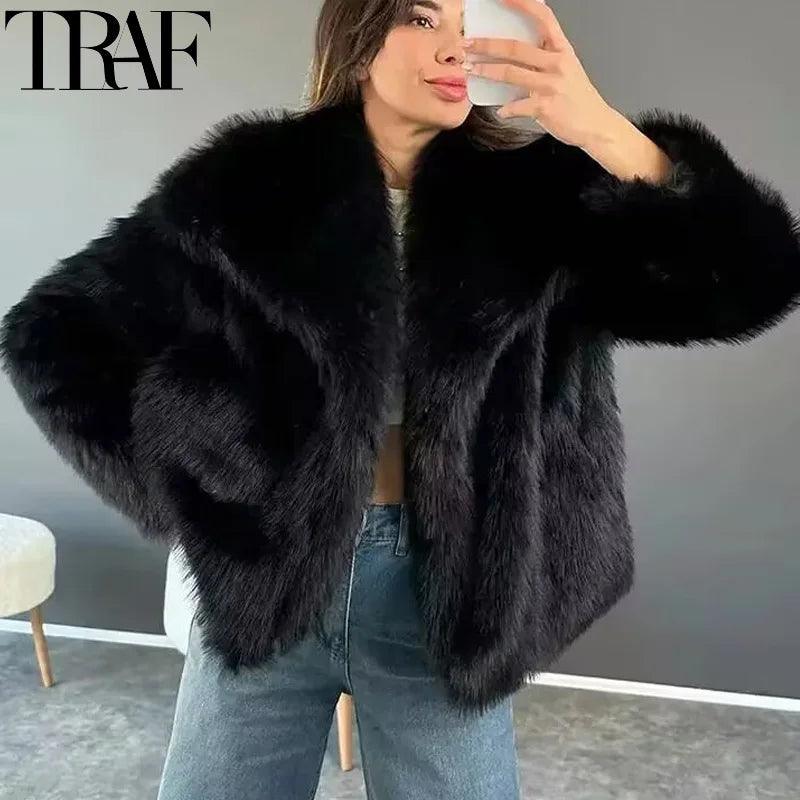 Winter Faux Fur Coat 2024 Woman New in coats Autumn Fur Plush Fluffy Jacket Warm Red Gray Black White Fur Coat Outerwears - go do best