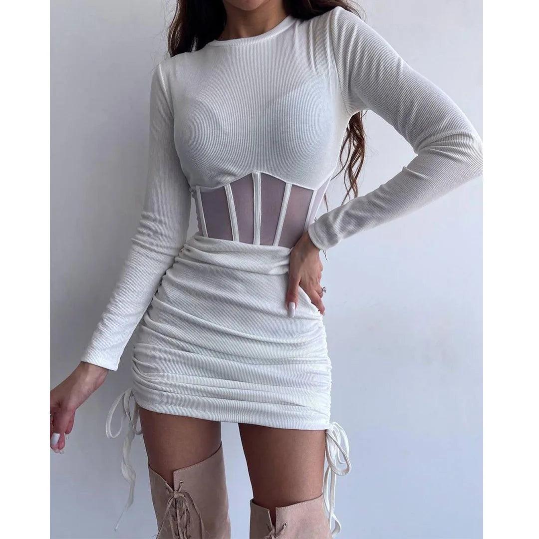 Women O Neck Long Sleeve Mini Vestidos - go do best