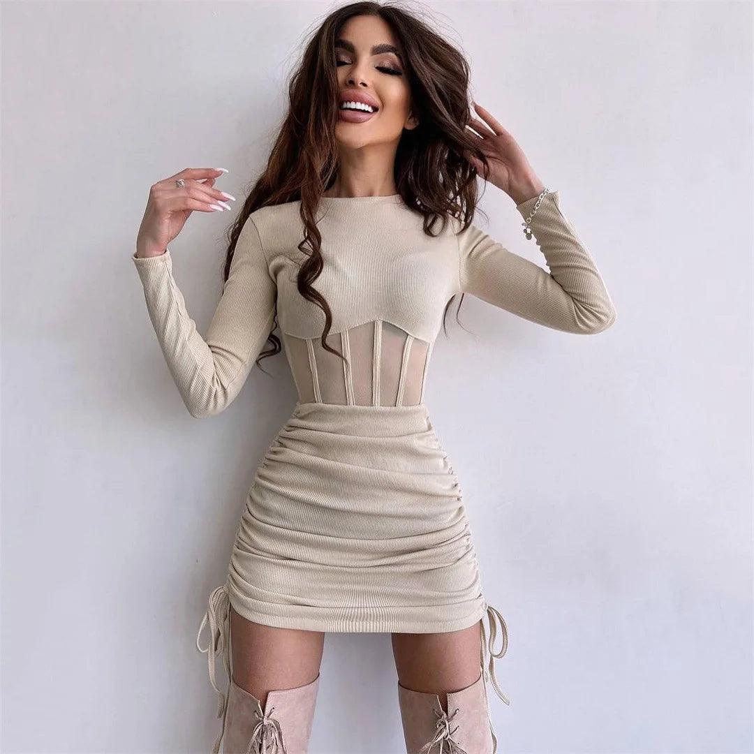 Women O Neck Long Sleeve Mini Vestidos - go do best