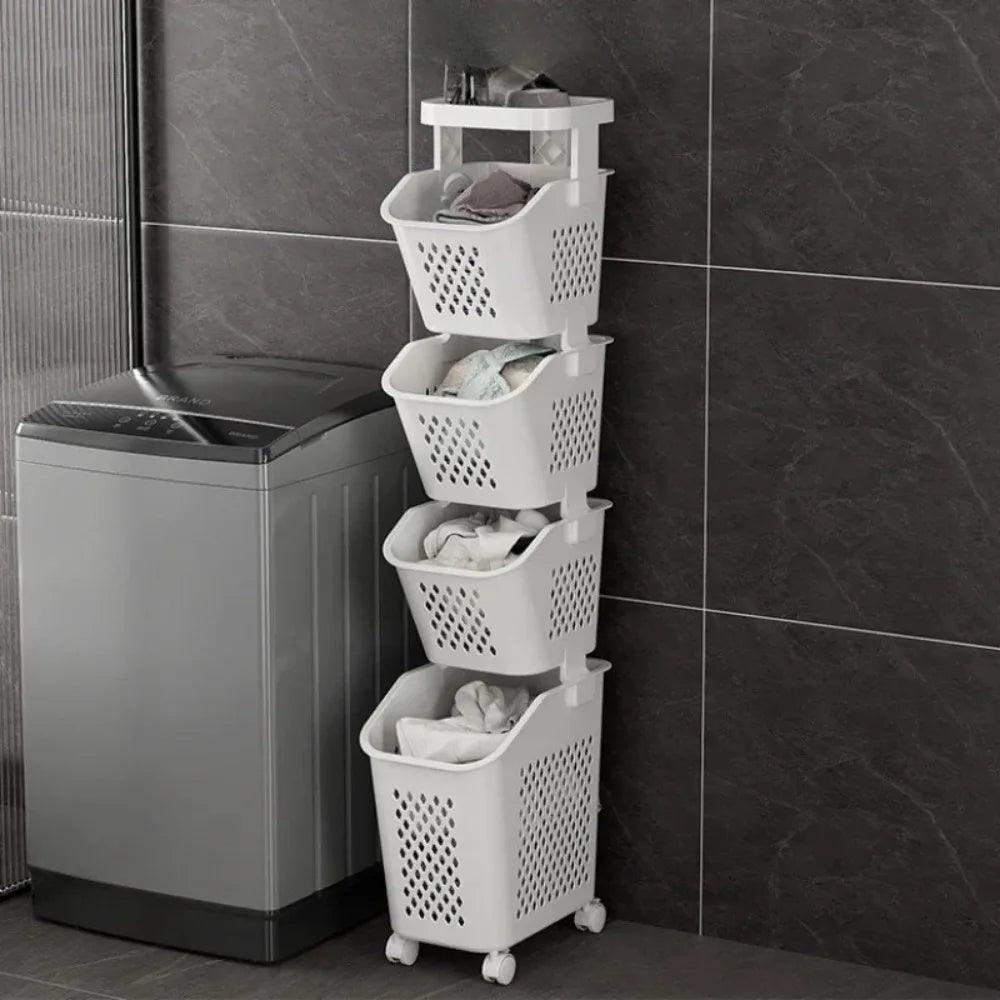 Multilayer Laundry Basket With Wheels Dirty Clothes Basket Laundry Trolley Bathroom Clothes Storage Baskets Bathroom Organizer - go do best