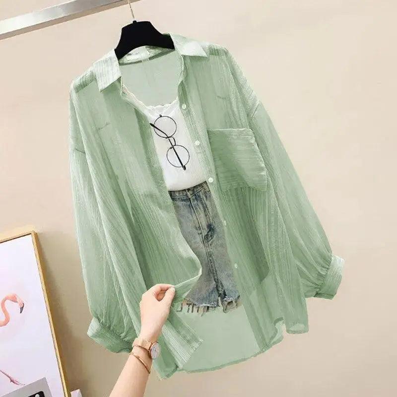 Shirt Elegant Perspective Thin Chiffon Blouse Korean Harajuku - go do best