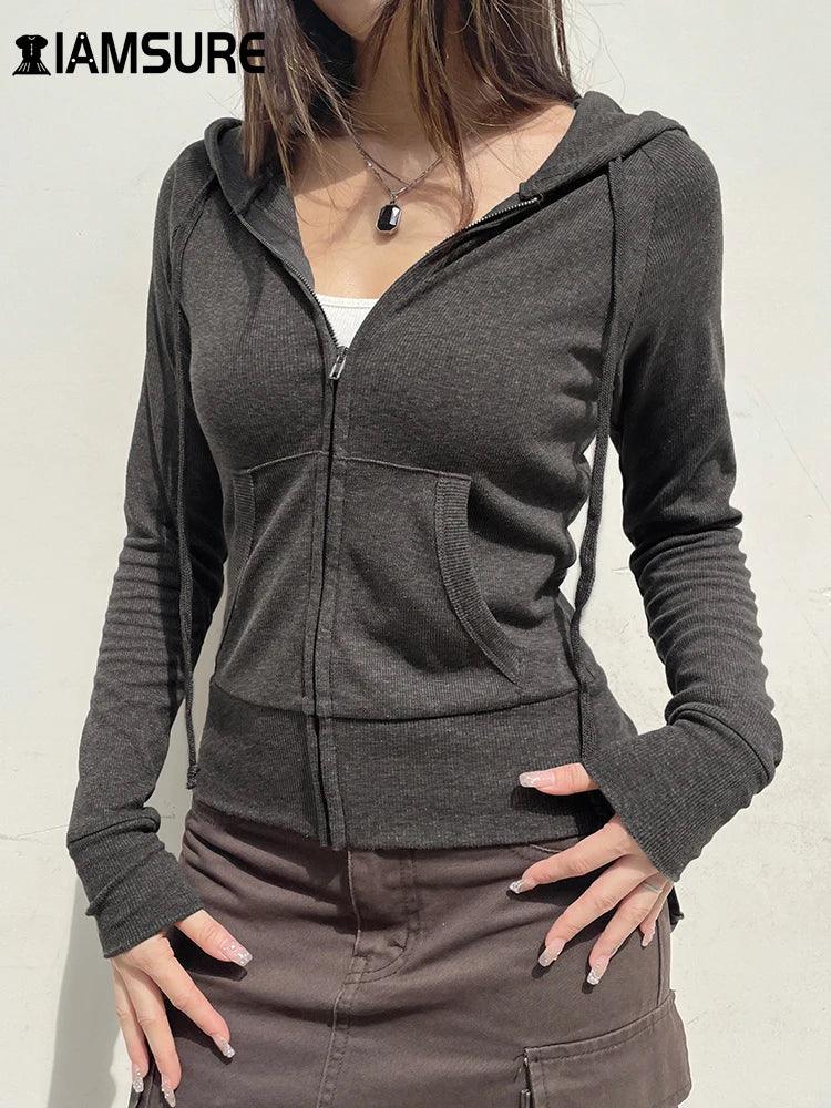 Casual Streetwear Basic Hooded Pockets Sweatshirt Tracksuit Solid Long Sleeve Hoodies Women - go do best