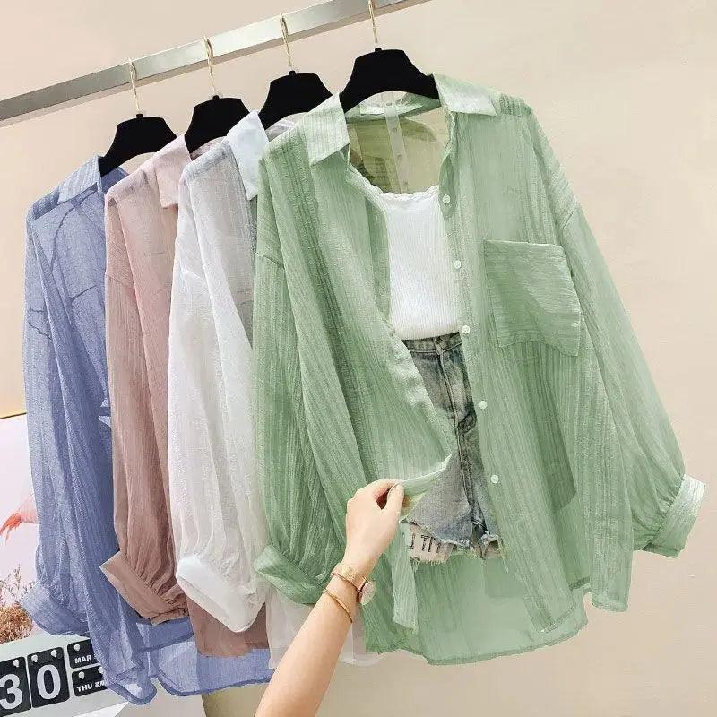 Shirt Elegant Perspective Thin Chiffon Blouse Korean Harajuku - go do best