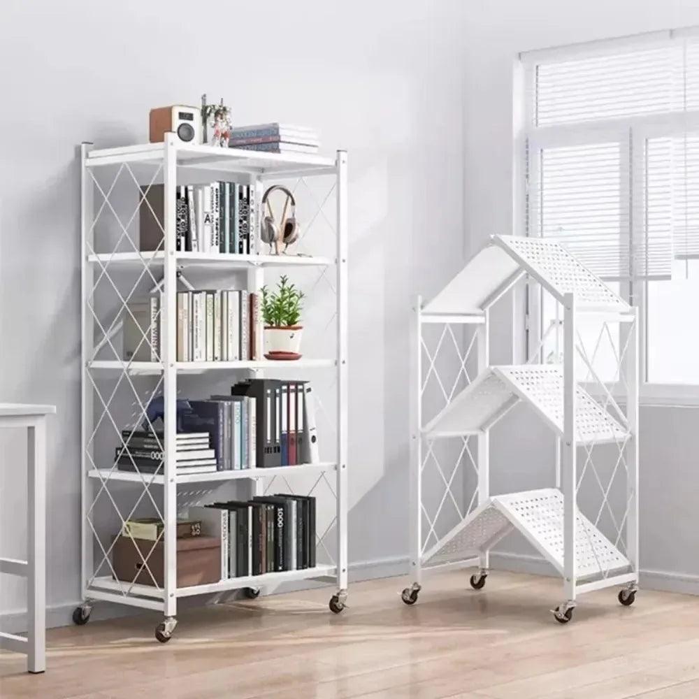 Folding Heavy-duty Shelves Mobile Multilayer Storage Rack Iron Free Installation Large Capacity Bookshelf Warehouse Sorting Rack - go do best