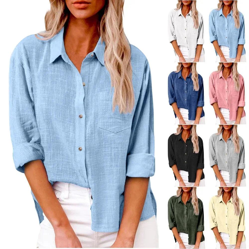 Cotton Linen Long Sleeve Shirts for Women Keep Short Eye Catching Colors Stylish Casual T-Shirts