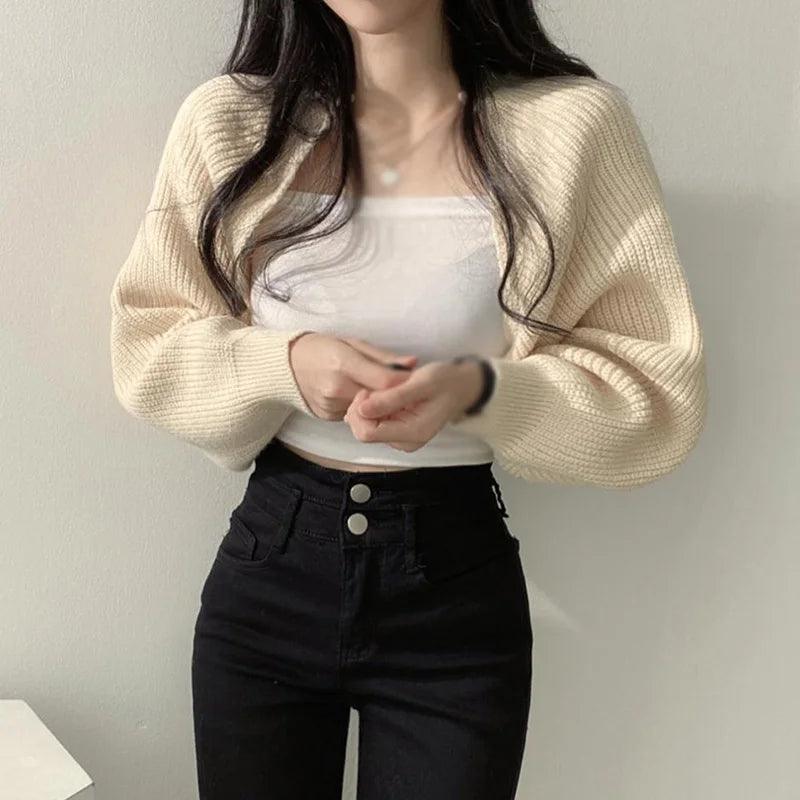 Women's Cardigans Knitted Long Sleeve Ultra Short Shawl Spring Autumn Sweater - go do best