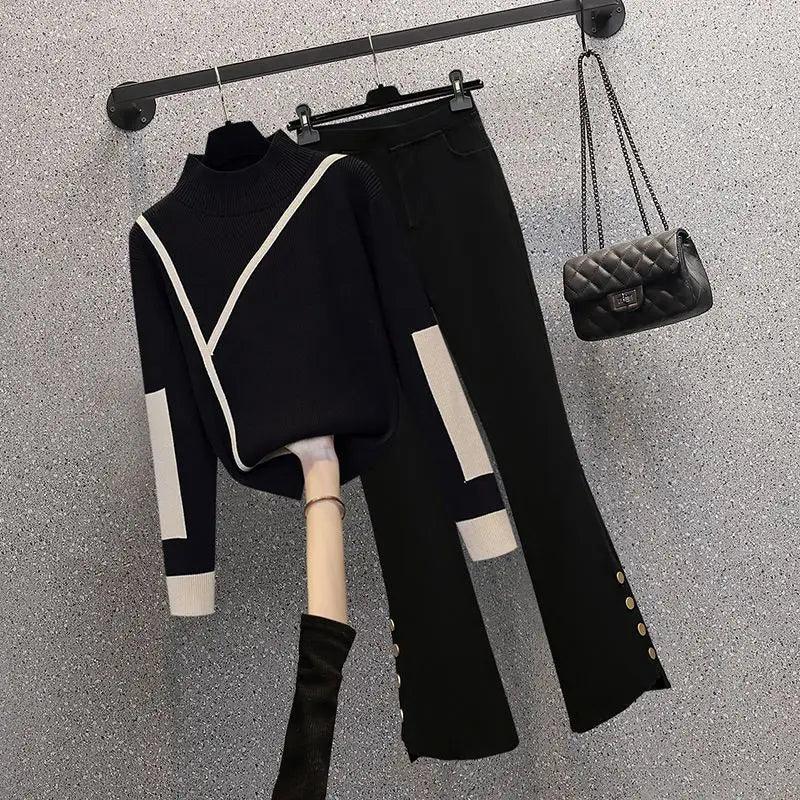 Women's Set 2023 Autumn/Winter New Edition Style Design Sense Knitted Sweater Casual Pants Two-piece Set - go do best