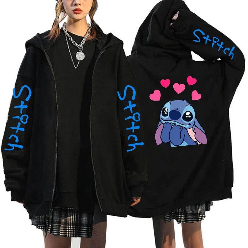 Women's Lilo & Stitch Costume Winter Clothes Woman Long Sleeve Warm Jacket Zip-up Street Tops - go do best