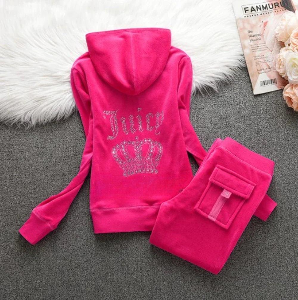 Women Velour Sweatshirt 2 Piece Sets Women Outfit Hoodies Pant Sets Y2k Juicy Tracksuit Sewing Set - go do best