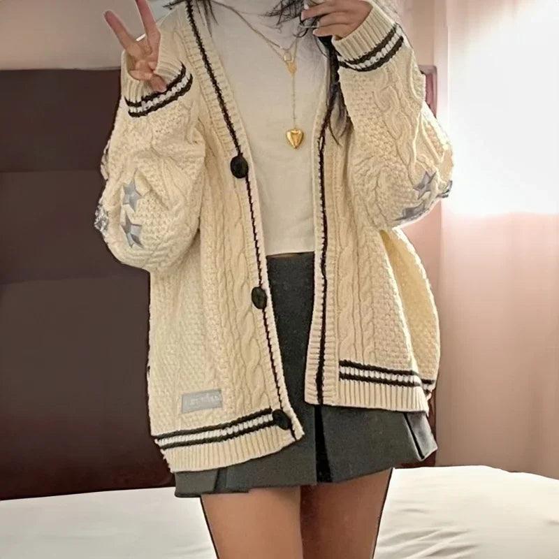 TS Cardigan Star Embroidery Knit Button Up Oversized Folklore Cardigan Sweater Women Unisex Eras Tours Outfit - go do best