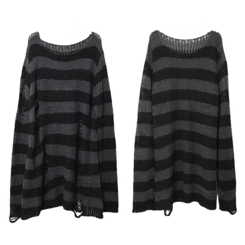 New Punk Gothic Long Unisex Sweater Summer Women Striped - go do best