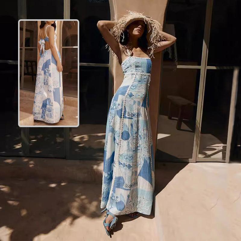 Sexy Backless Flower Print Sling Dress - go do best